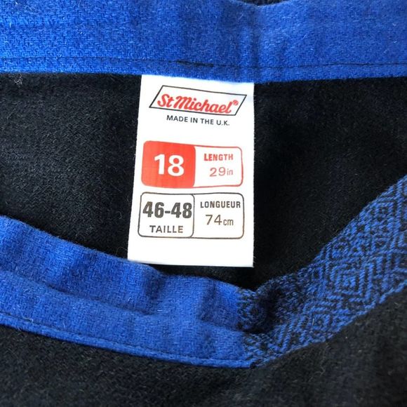 Vintage St Michael UK Midi Skirt Tag Sz 18 Black Blue Wool Blend - Picture 4 of 6